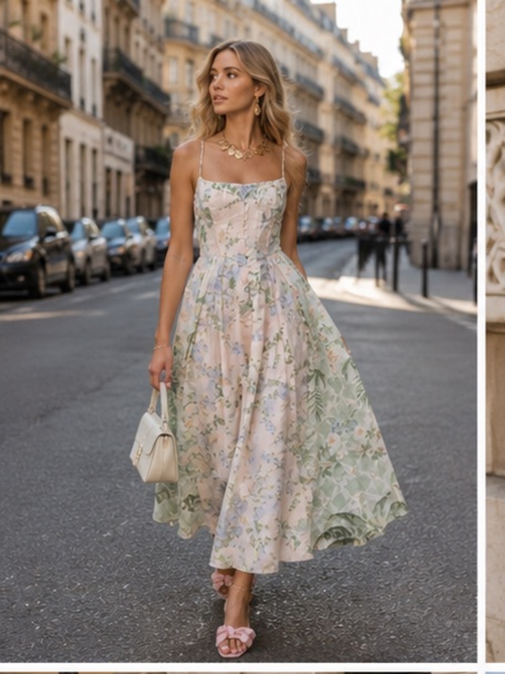 Rare Camilla Pastel Floral Spaghetti-Strap Midi Dress in Cream, Green, Blue - Picture 11 of 15